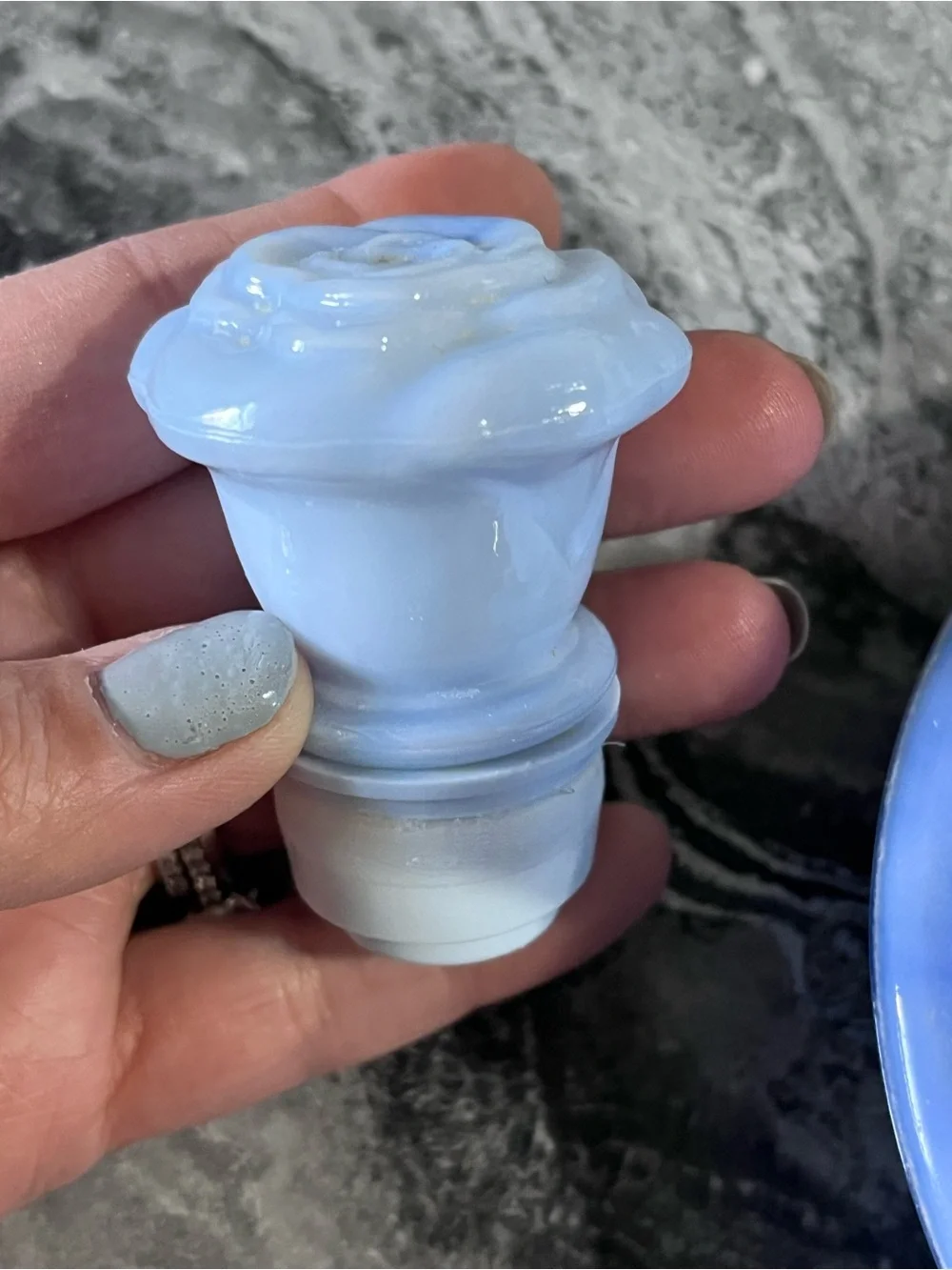 Vintage Avon 1978/1979 Blue Slag Glass Vanity Set 3-Pc Mint